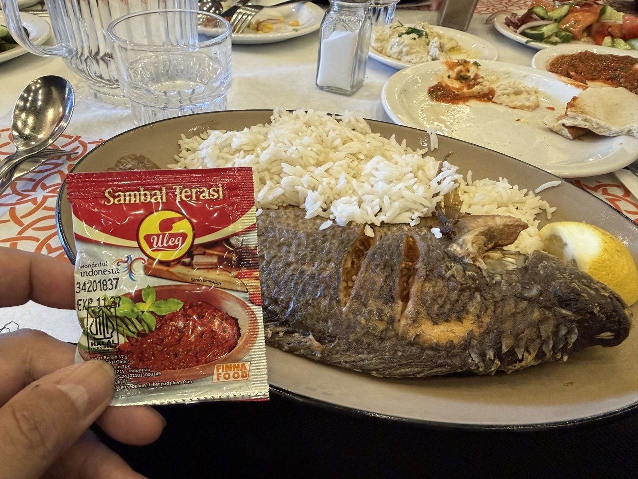 Ikan Petrus dengan sambal terasi Uleg, Tabgha/Galilea.